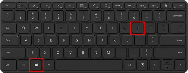 laptop won't turn on Window key + P