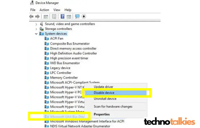 Microsoft UAA Bus Audio Driver Disabling