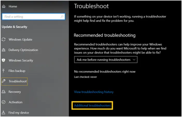 Built in Windows troubleshooter 1