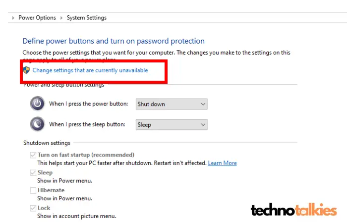 Click on changne setting that are currently unavailable