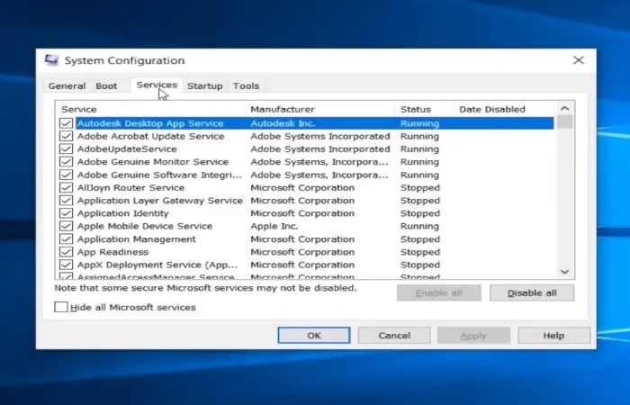 Disable Error services