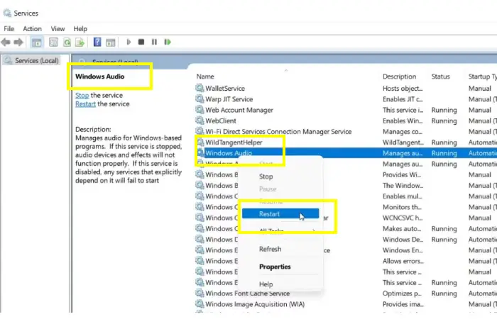 Ensure windows Audio service is running