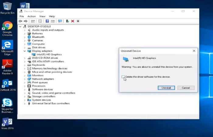 laptop screen flickering : Uninstalling the graphics driver