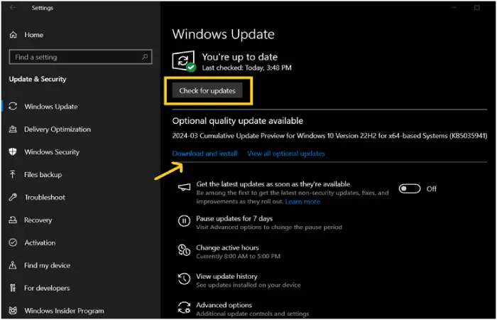Windows Update for screen issue