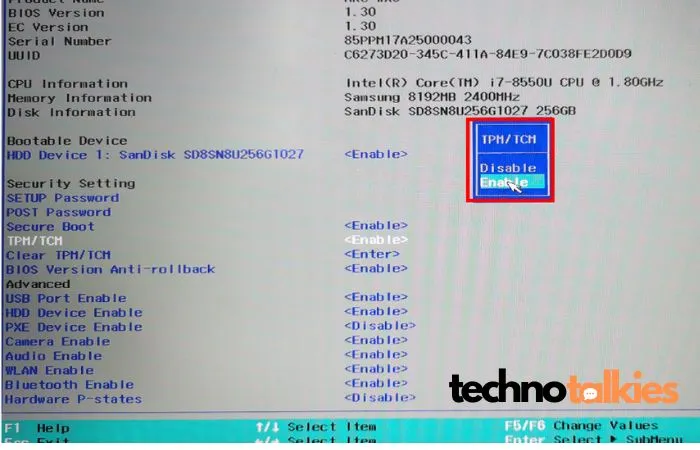 Enable TPM in BIOS Setting