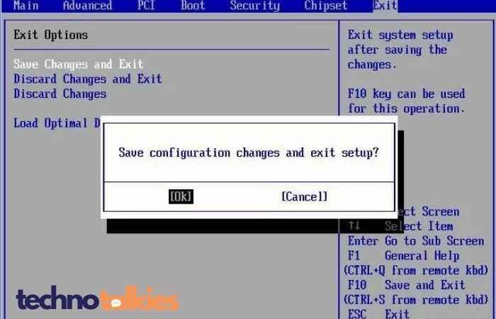 Save and Exit boot menu