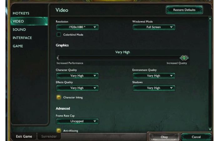 Graphical Settings LoL